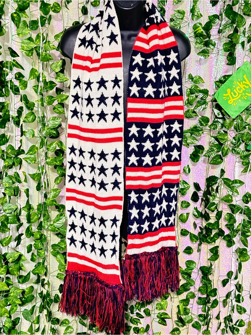 American Flag Star & Stripe Knit Reversible Scarf - Red, White & Navy